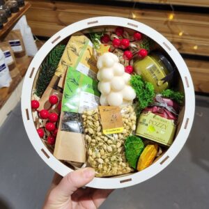Новорічний Набір №6 Зі Свічкою Ялинка + Джем + Чай, Коробка Дерево 25 См